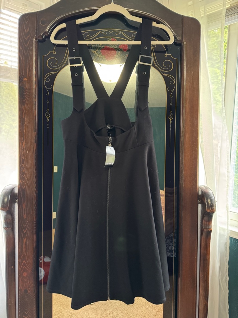 torrid Black Front-Zip Suspender Skater Dress with Adjustable Straps